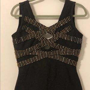 Black beaded Wow Couture cocktail dress